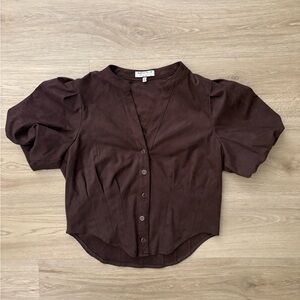Bagatelle Brown Suede Puff Sleeve Blouse